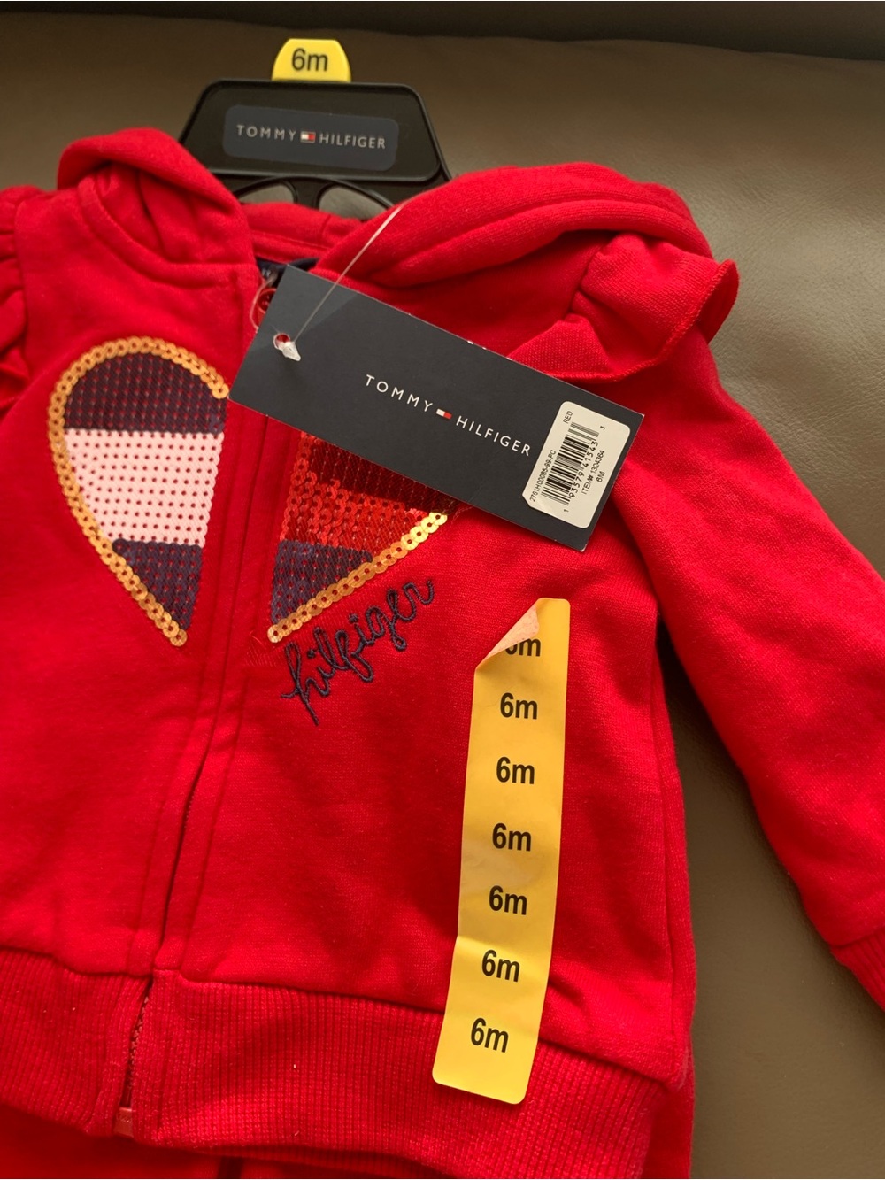 Tommy Hilfiger Red Sequin Heart Baby Hoodie & Pants Set - Picture 13 of 17